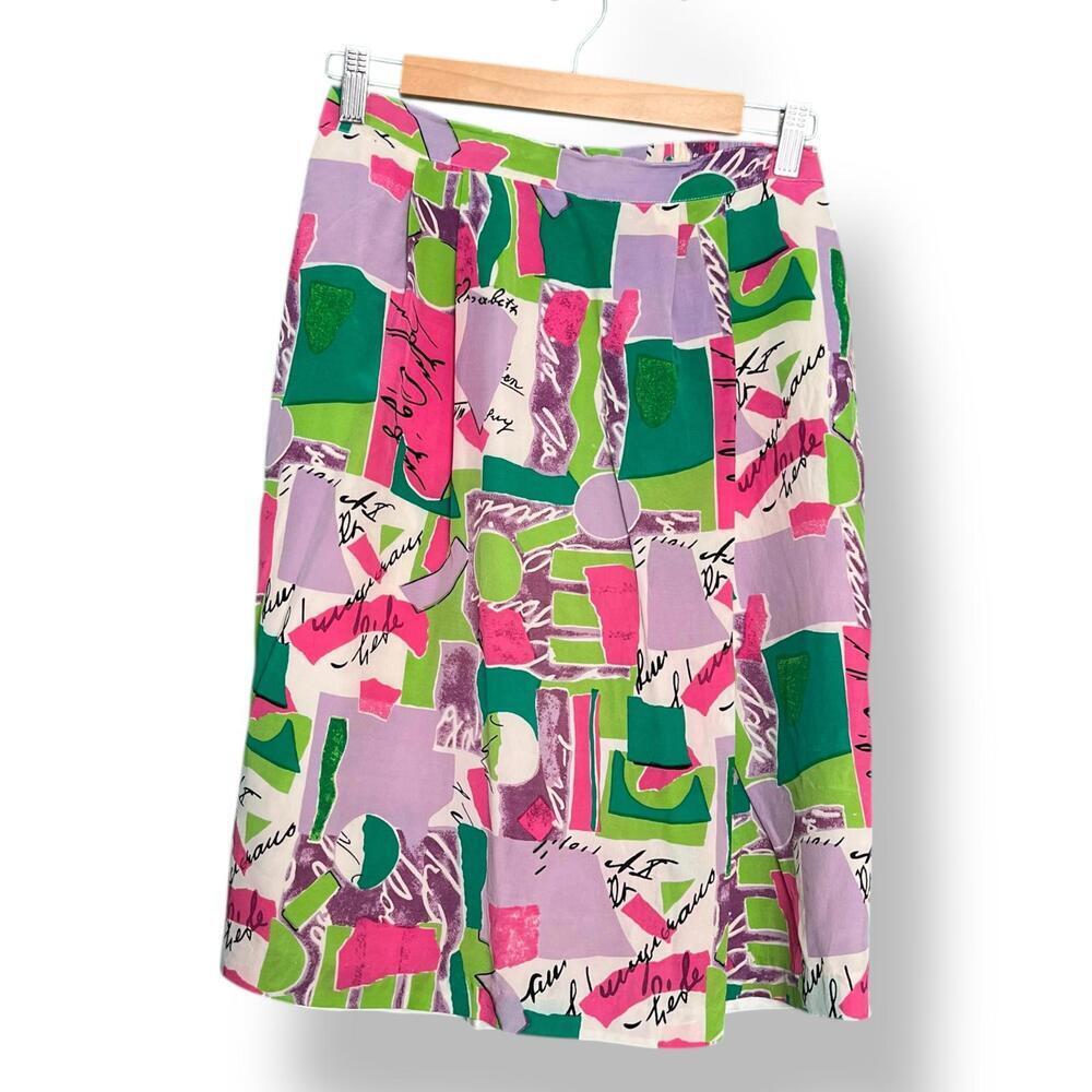Vintage 100% Silk Abstract Print Skirt